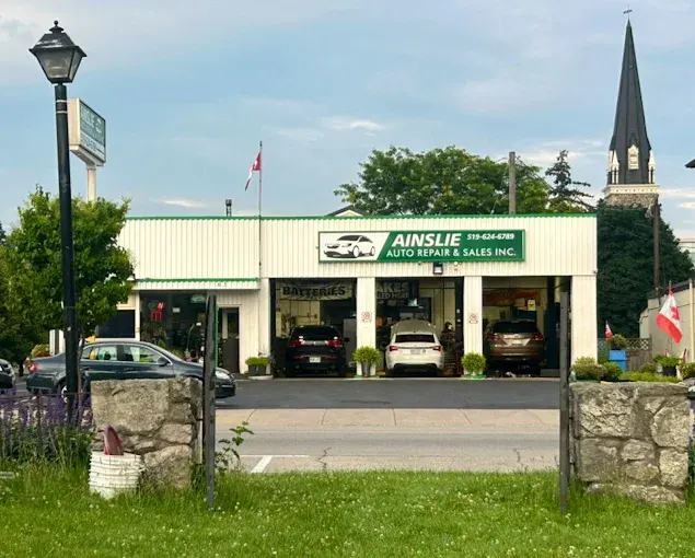 The shop's service bays with the doors open